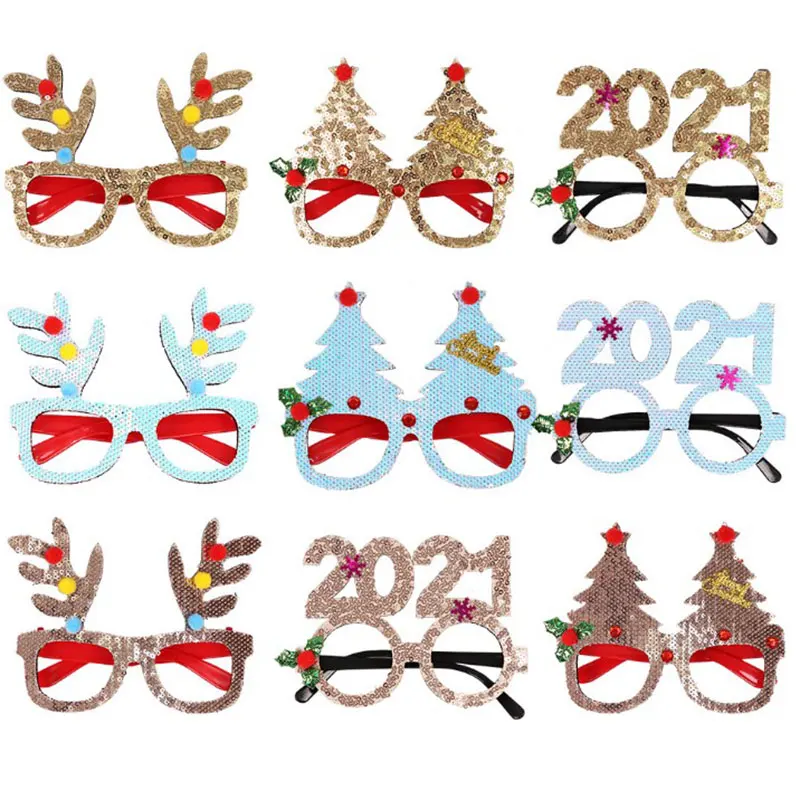 1PCS Christmas Frame Glasses Ornaments Adult Kids Frame Glasses Costume Eye Frame Xmas Gifts Party Decoration