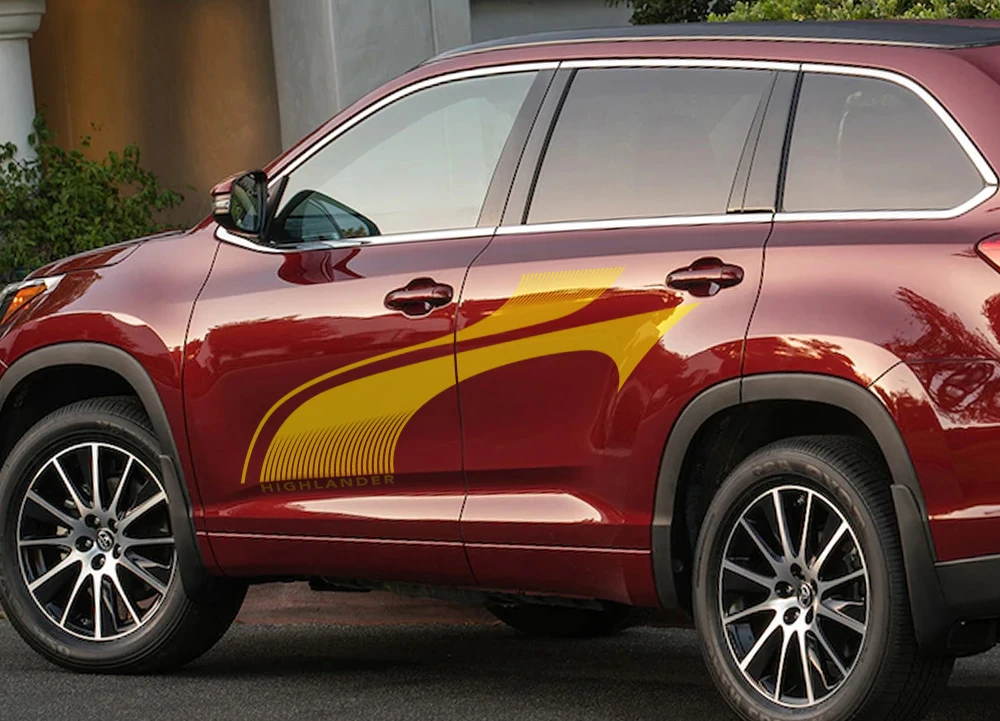 2 шт. наклейка на обе стороны юбки для Toyota highlander, виниловая пленка, авто гоночные полосы, наклейки, тюнинг автомобилей, автомобильные аксессуары