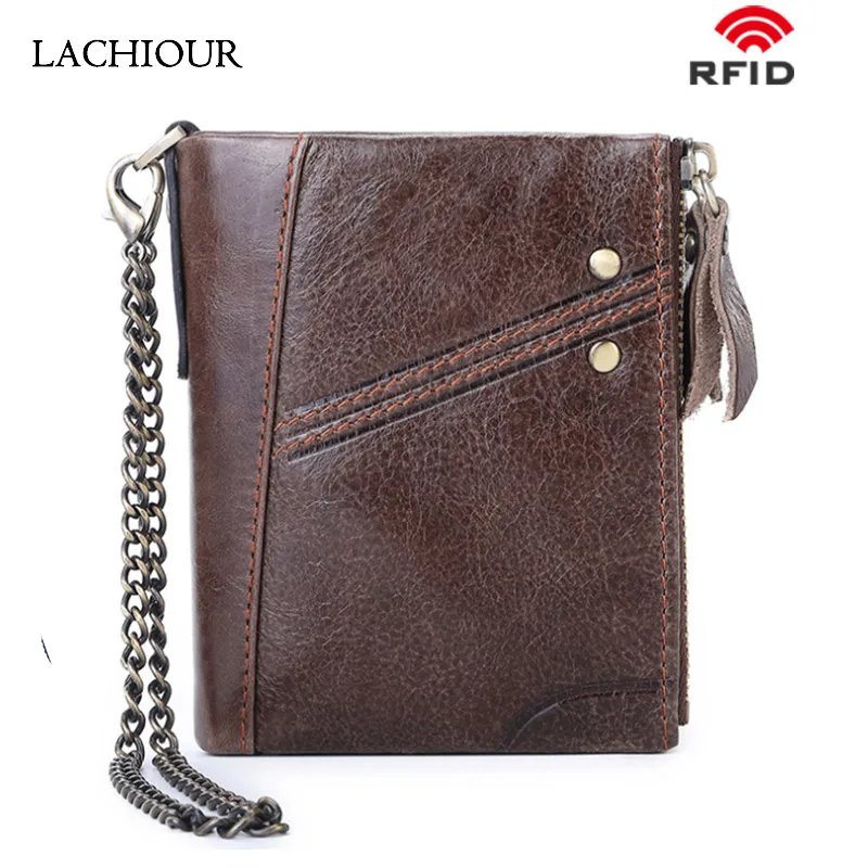 

Unisex Genuine Leather Wallet Men Functional Chain Purse Male Short Card Holder Wallet Bag Coin Men's Money Bag