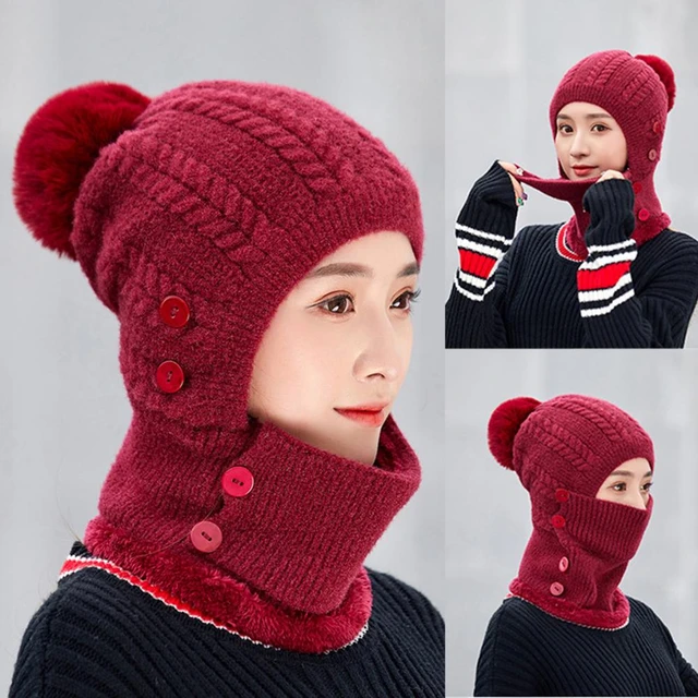 Bonnet d'hiver 2 en 1 pour femme, bonnet écharpe, bonnet chaud