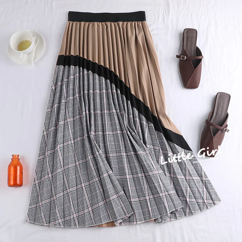 Autumn& Winter New Arrival Mid Length Plaid Skirt Vintage Women's Pleated Skirt Korean Version Skirt Free Shipping