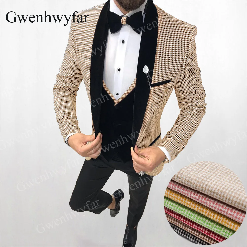 Gwenhwyfar, мужской светильник, зеленый, Хаундстут, новинка, мужские деловые костюмы, мужские свадебные, вечерние, повседневные Костюмы, 3 предмета, костюм на заказ - Цвет: camel