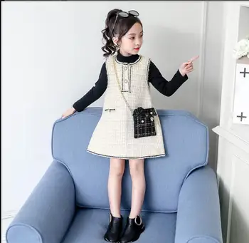 

Girl 3 Pcs Sets 2019 Fall Cotton Tops And Vest Dresses And Bag Cute Girls Outfits Fashion High-grade Children Suits