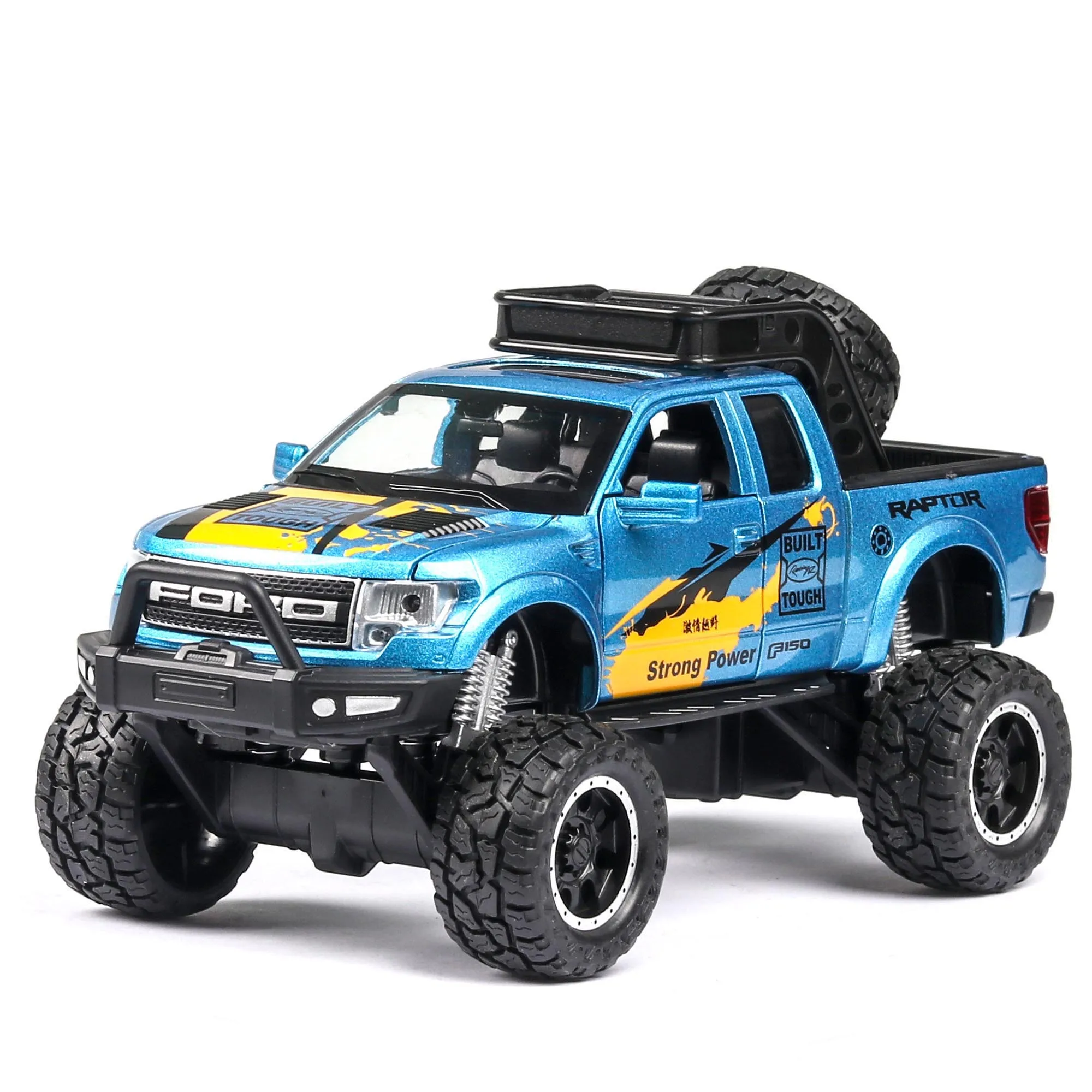 1:28 литье под давлением FORD RAPTOR f150 SUV металлическая модель автомобиля игрушечные колеса сплав автомобиль звук и светильник оттягивающийся автомобиль мальчик малыш игрушки vw модель - Цвет: f150 blue A