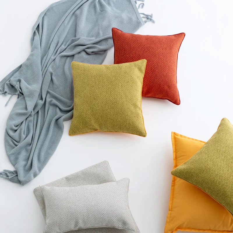

Light extravagance solid weave decorative cushion cover yellow blue grey red concise pillow cover bed chair sofa soft pillowcase
