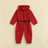 Unisex Korean Drama Survival Game Cosplay Costume Hooded Jumpsuit + Belt 2Pcs Halloween Party Clothes for Kid Boy Girl 1