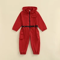 Unisex Korean Drama Survival Game Cosplay Costume Hooded Jumpsuit + Belt 2Pcs Halloween Party Clothes for Kid Boy Girl 1