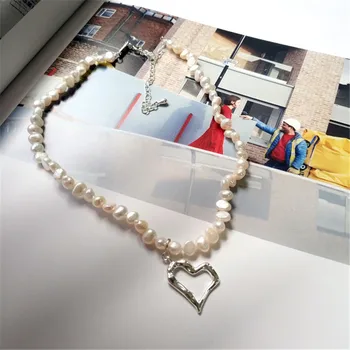 

RUIYI Real 925 Sterling Silver Lovers Heart Pendant Chokers Women Minimalist Wedding Jewelry Natural Freshwater Pearl Necklace