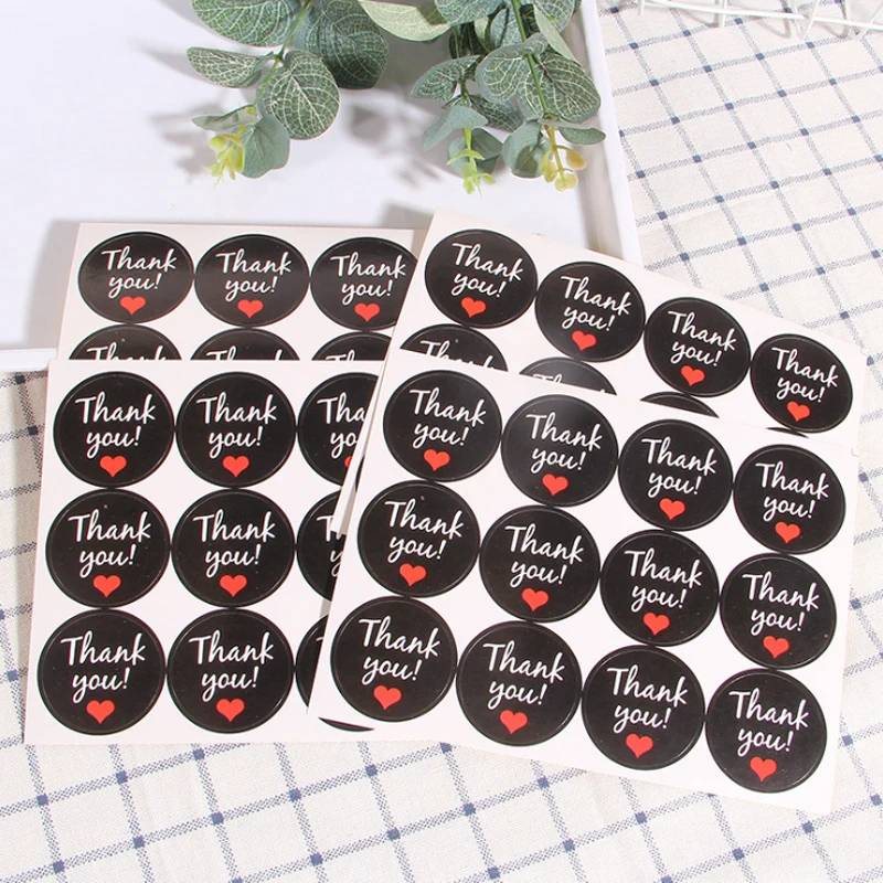 

120pcs Thank you Round Black Sealing Sticker with heart Self Adhesive stickers DIY Gifts Cookies Baking Decoration Package Label