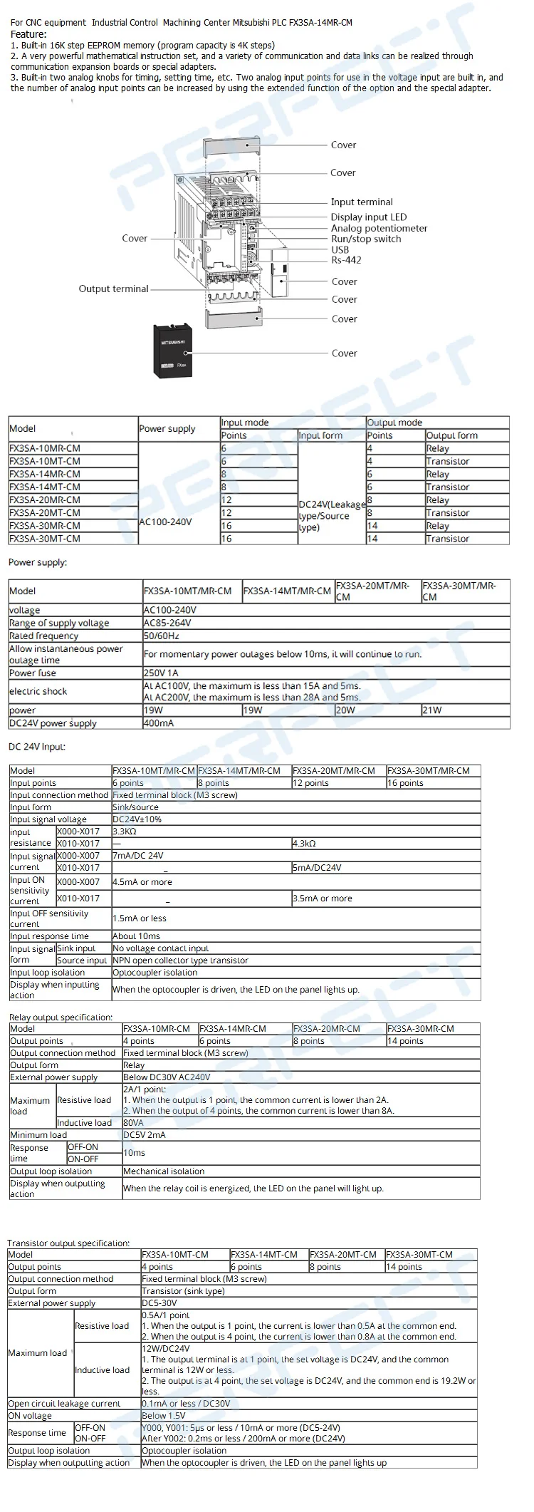 FX3SA-30MR-CM Mitsubishi PLC программируемые контроллеры для оборудования с ЧПУ обрабатывающий центр промышленного управления