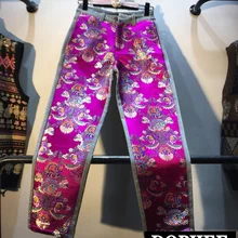 Европейские новые осенние и зимние прямые джинсы с вышивкой с высокой талией, Женские джинсовые штаны, винтажные женские плотные джинсы