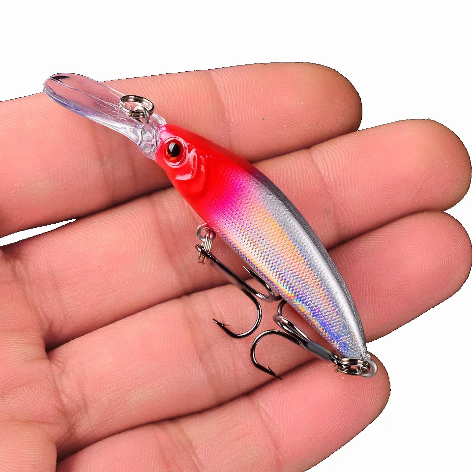 1 Stück Minnow 70 mm 6 g Longmouth Köder Köder Meeresangelköder 3D-Augen Kunststoff Hart Jerkbait Fisch Popper Köder 8 # Haken mit 9-Farben – Detail 4