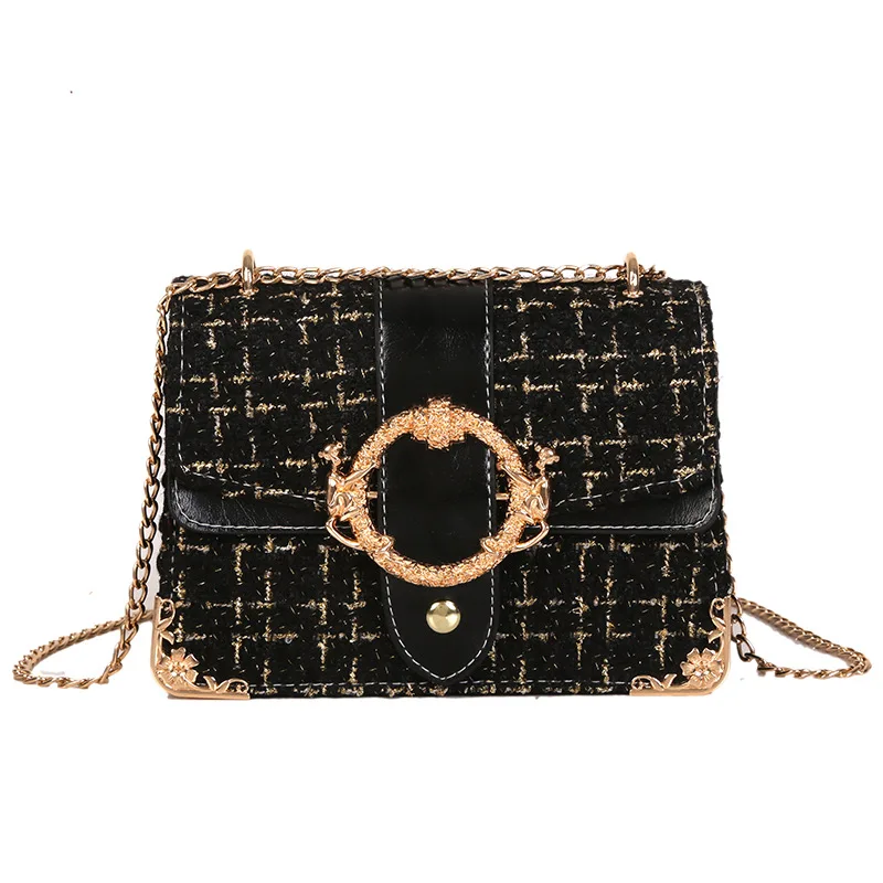 

New Women's Winter Style Tidal Harbor-Style Retro Square Sling Bag Fashion Woolen Shoulder Bag Atmospheric Shoulder