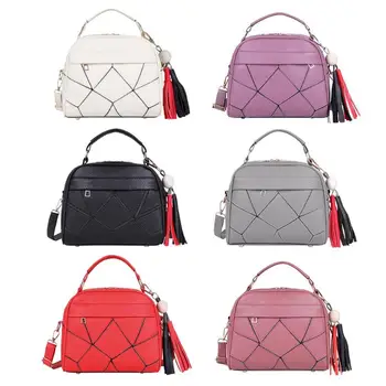 

Portable Women Leather Totes Tassel Shoulder Handbag Solid Color Top-handle Bag for Traveling Shopping Accessories