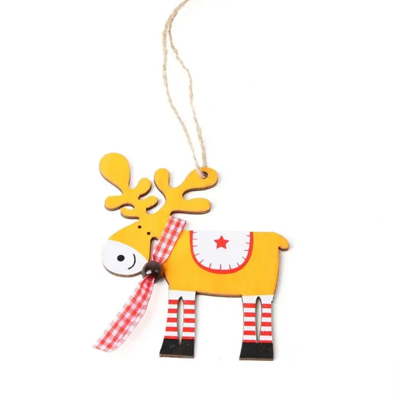 Lovely Wooden Painted Elk Shape Christmas Pendant Christmas Tree Ornament New Year Navidad Christmas Decoration for Home