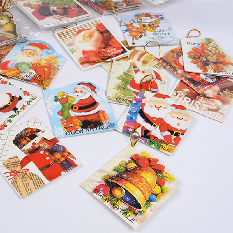 

12pcs Navidad Santa Claus Mini Greeting Cards Message Card Christmas Tree Decorations for Home Hanging Ornaments New Year 2020