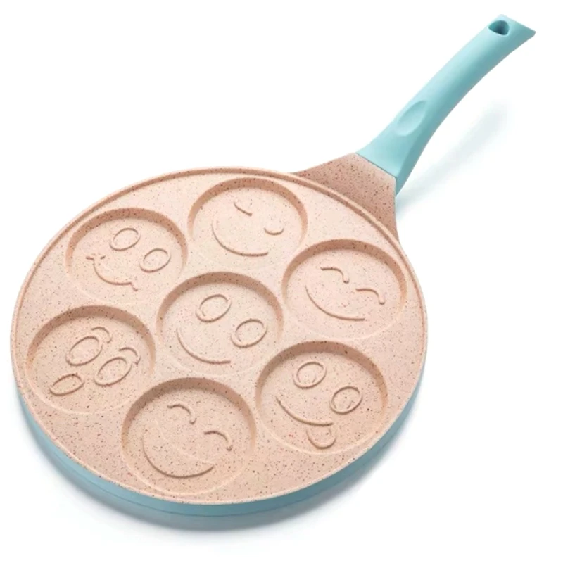 

Smile Face Pancake Pan Fun 7 Holes Pancake Omelette Pan Non Stick Coating Pancake Pan Multifunction Breakfast Pot Baking Pan Blu