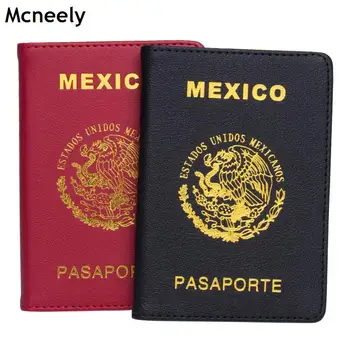 

Mcneely Multifunctional Leather Mexico Passport Cover With Credit Card Holder and Air Ticket Holder Case Mexico Red Black