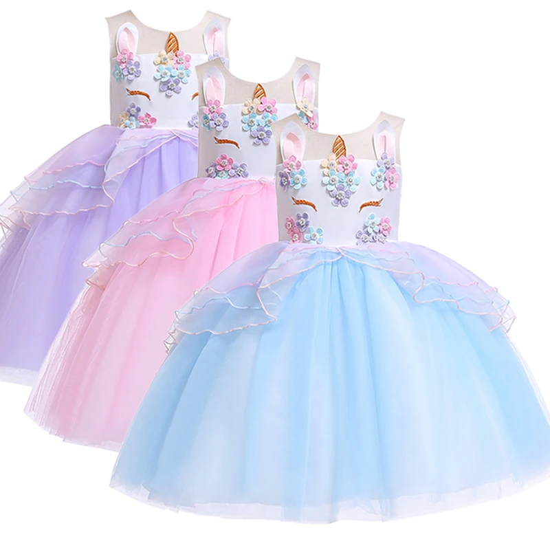Top Quality Unicorn Party 2019 New Girl's Princess Dress Children Clothes Baby Tulle Halloween Girls Costumes! | Детская одежда и
