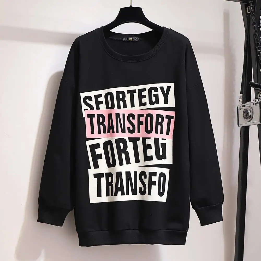 5XL 6XL свитшот большого размера женское письмо напечатано свободно толстовки пуловер длинный рукав теплый большой размер кофты повседневное пальто
