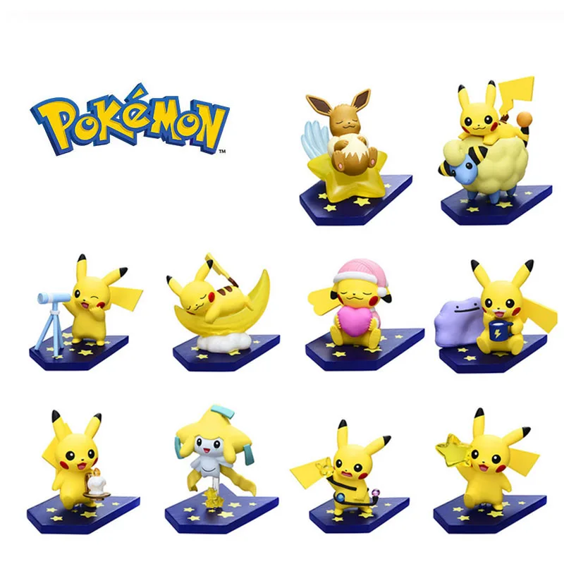 Takara Tomy Pikachu Good Night 10 шт./лот Фигурки игрушки модель украшения Рождественские