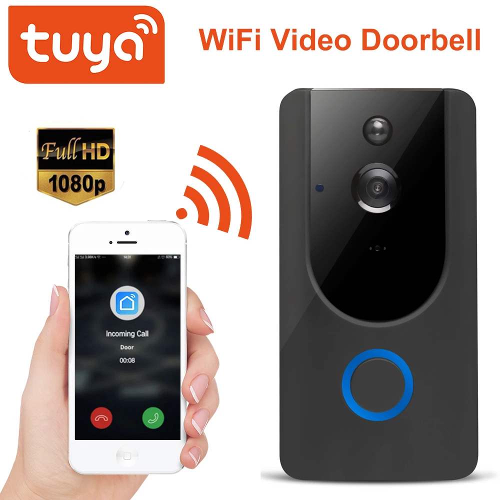 Tuya 1080P Video timbre WiFi inteligente, Video, intercomunicador SmartLife aplicación remota de Control inalámbrico timbre Cámara Monitor de seguridad para el hogar