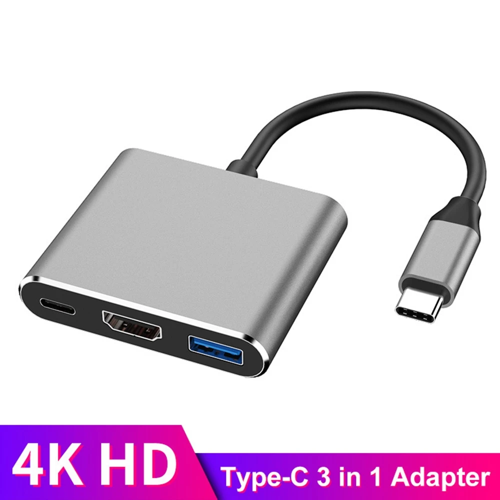 Gray Tebe Тип с разъемами типа C и HDMI 3-в-1 конвертер голова USB 3,0 4K HDMI Быстрая зарядка PD высокая производительность Smart Hub для MacBook - Цвет: Gray