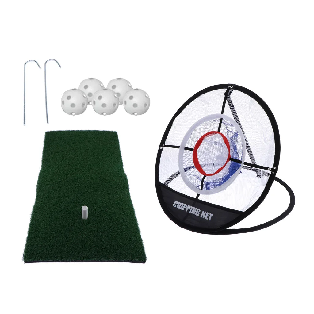 Golf Net& Grass Mat 5 Golf Balls Golf Training Aids- for Backyard Practice Chipping Driving Hitting Balls