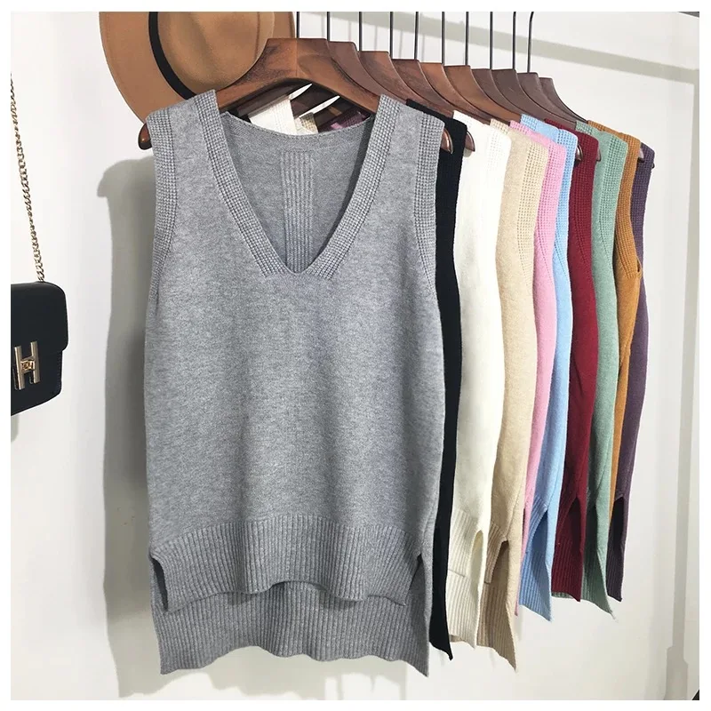 

2019 New Spring Autumn Sweater Vest Women Sleeveless O-Neck Knitted Vest Female casual tank tops pullover oversize Girls