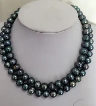 

stunning 10-11mm baroque black green multicolor pearl necklace 925silver