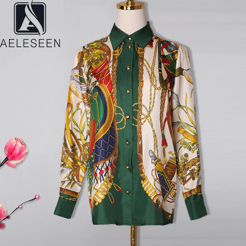 AELESEEN, подиумная Модная шелковая рубашка,, лето, весна, новинка, модная женская Свободная блузка с принтом птицы в винтажном стиле