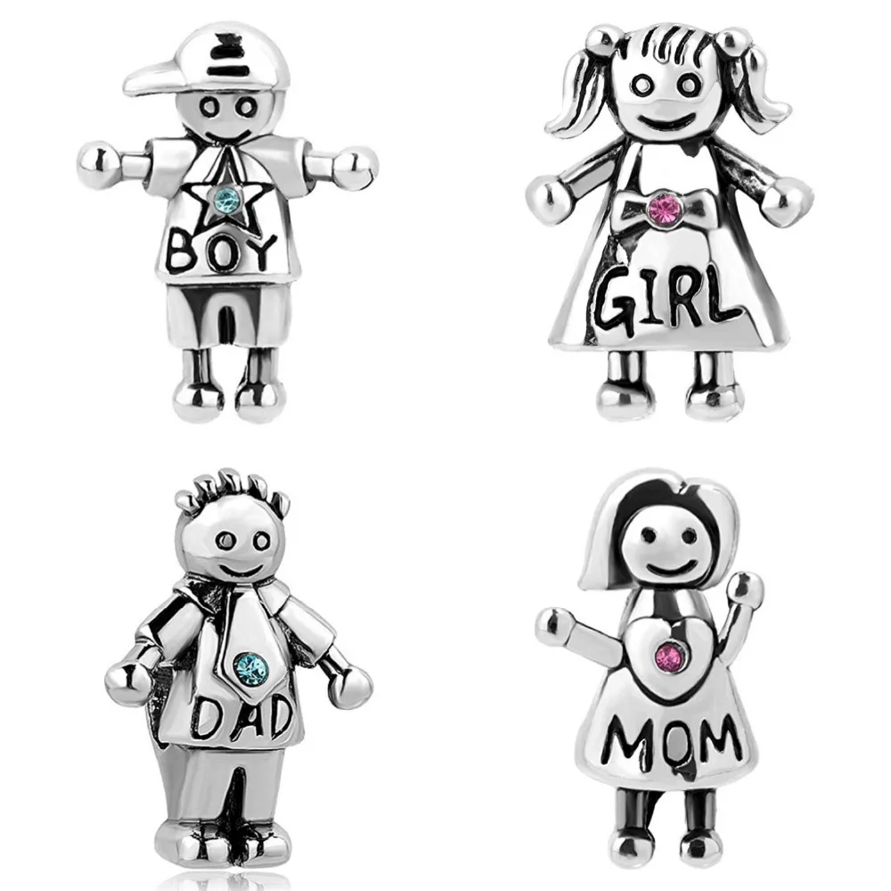 5PCS-New-Atique-Silver-Plated-Charm-Alloy-Warm-Family-Mom-Dad-Girl-Boy-Bead-Fit-Pandora