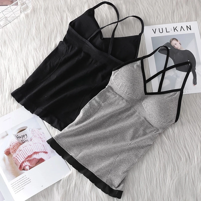 

Seamless Cotton Undefined Tube Tops Women Backless Camisoles lingerie Padded Vest Top Summer Tank Cross Straps Underwear
