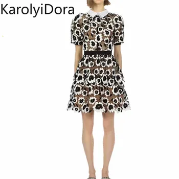 

New Fashion 2020 Designer Runway self portrait Dress Women's Puff Sleeve Flowers Embroidery Retro Patchwork Lace Dress