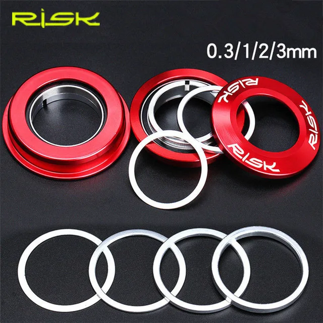 

RISK 6pcs Bicycle Headset Washer Aluminium Alloy Bike Fork Headset Adjusting Washer Dust Cover Washer 0.3/1/2/3 mm Spacer Gap