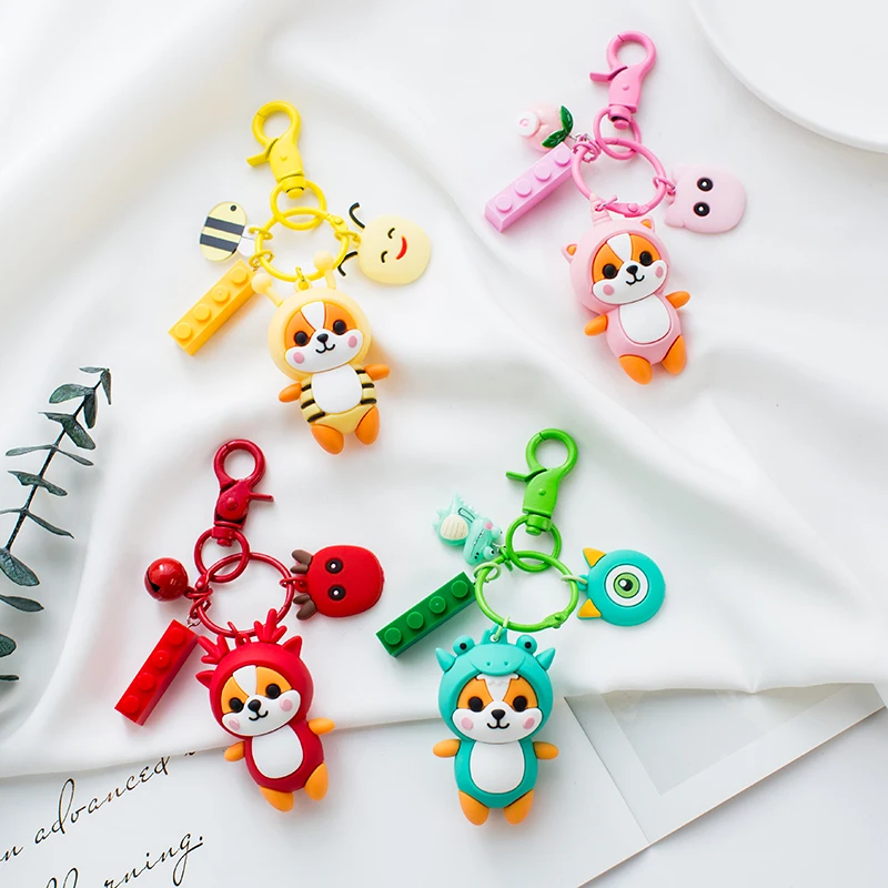 

New Cute Corgi Keychain Keyring Women Bag Car Pendant Key Chain Cartoon Silicone Dog Key Holder For Kids Gift Wholesale