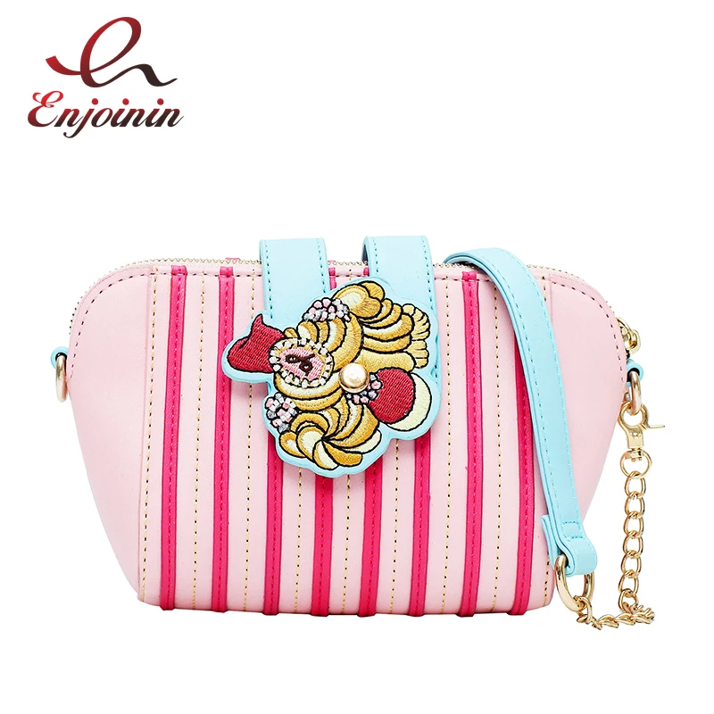 

Fashion Color Striped Embroidered Applique Pu Leather Women Shoulder Bag Tote Crossbody Bag Chain Purses and Handbags Tote Bag