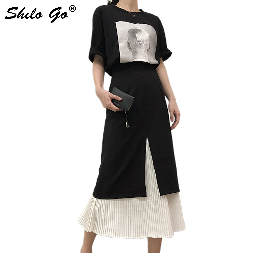 Элегантная длинная юбка до щиколотки с высокой талией черного и белого цвета контрастного цвета женская Гламурная плиссированная подол с разрезом прямая юбка Женская