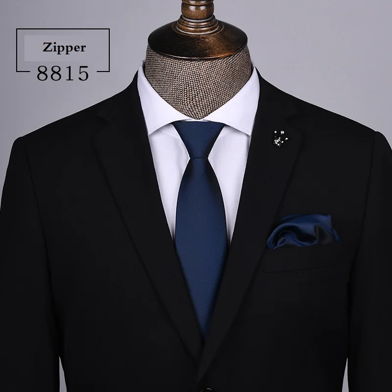 8815 Zipper Дизайнерские новые модные галстуки 8 см на молнии, однотонные галстуки, Свадебный официальный костюм, деловые рабочие аксессуары с подарочной коробкой - Цвет: 8815 Zipper