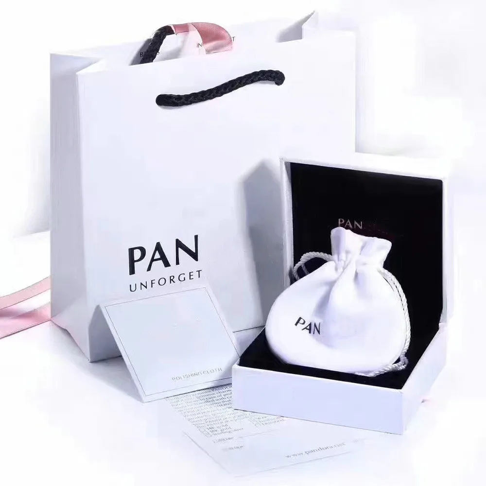 Модный комплект из 5 предметов Pandoras ювелирные коробки мешочек из фланелета для подарка браслет браслеты кольца ожерелье серьги гвоздики коробка набор - Цвет: white 5 suit