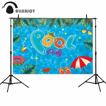 

Allenjoy Swimming Decor Background Pool Party Tropical Leaves Summer Birthday Banner Decor Celebrate Activities Backdrop Cloth