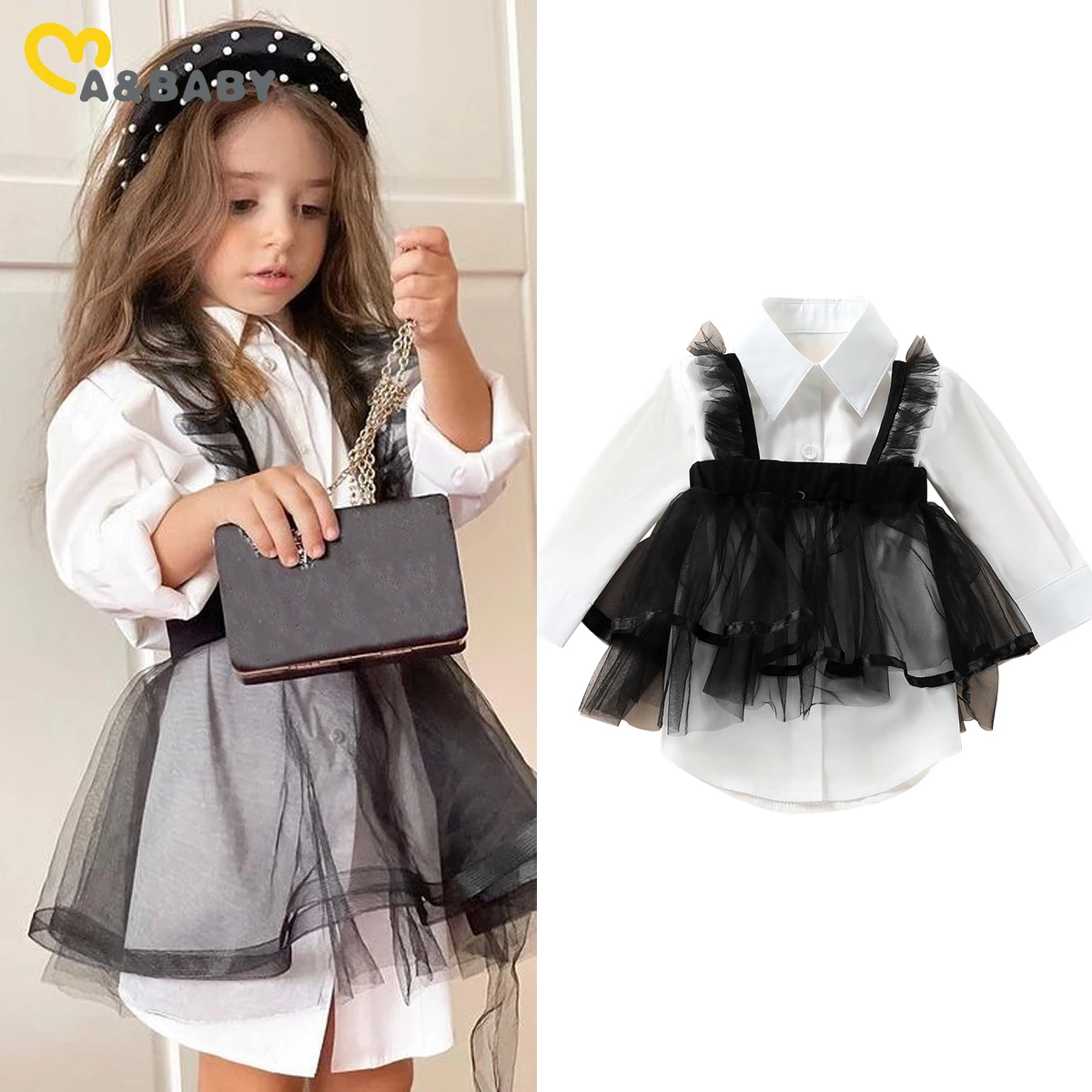 Ma&Baby 1-6Y Toddler Children Kids Girl Long Blouse Long Sleeve Shirts Fashion Tulle Dress For Girls Autumn Spring Costumes D84