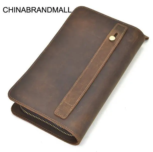

Genuine leather double zipper men wallet card holder