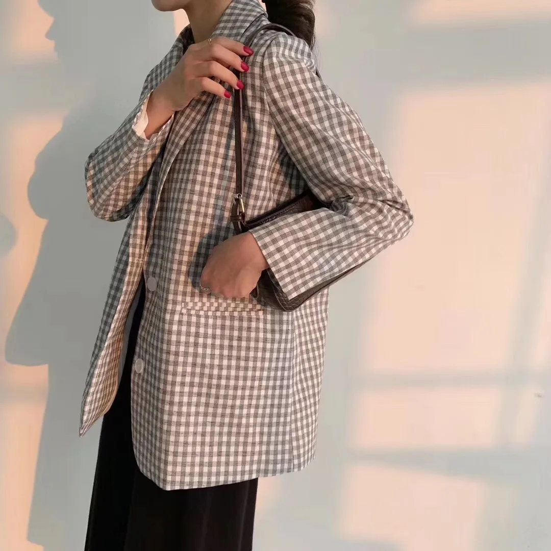 

2019 Korean-style New Style Elegant Versatile Mid-length Plaid Suit Jacket