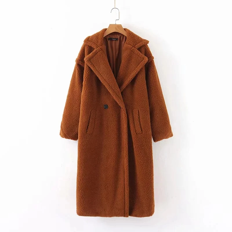 Зимнее пальто из искусственного меха, женское плюшевое пальто, уличная одежда с длинным рукавом, теплая куртка из овечьей шерсти, корейское длинное пальто, зимнее пальто - Цвет: Хаки