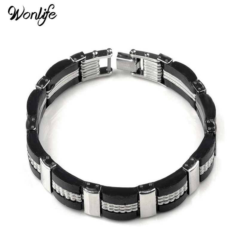 

Hot Punk Jewelry Biker Bicycle Motorcycle Chain Mens Bracelets Bangles 9mm Stainless Steel Silicone Bracelet pulsera