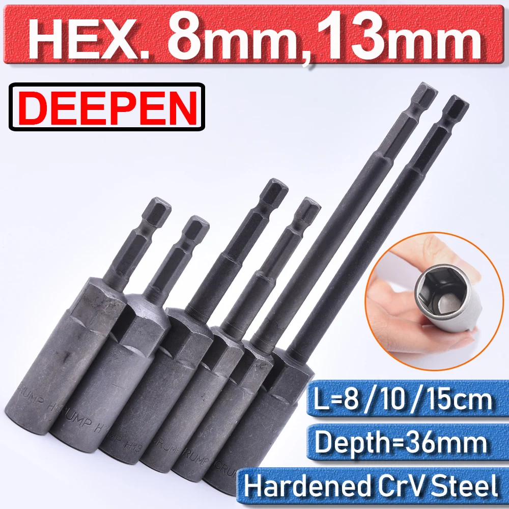 

Bit Set Extension Impact Drill Hex 1/4" Nut Driver Bit Long Socket Adapter Bar Wrench 8 10 15cm Nut Driver Metric D30