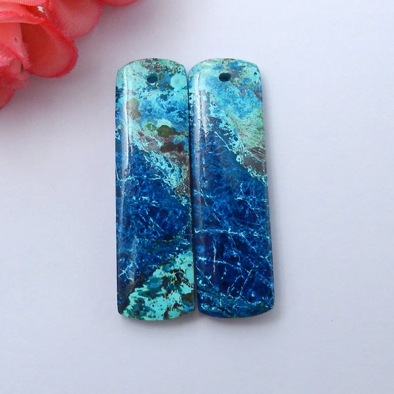 

Beautiful Gemstone,Natural Gems Chrysocolla Handmade Earrings Pairs 45x13x5mm,13.6g
