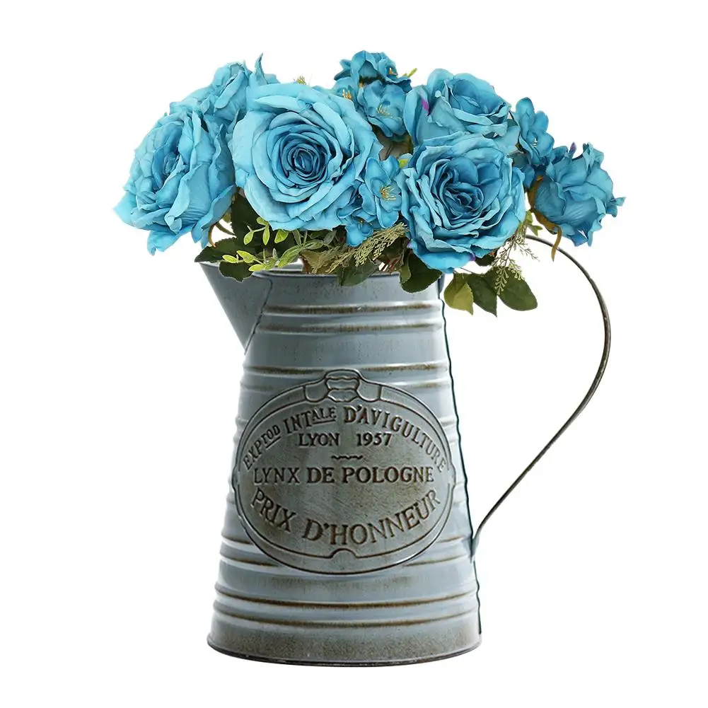 1pcs Retro Galvanized Iron Flowerpot Decoration Planter European Style Antique Finish Metal Made Flower Pot - Цвет: B