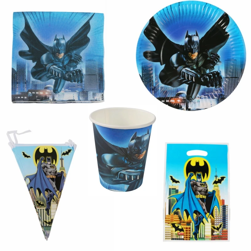 60pcs/lot Superhero Batman Disposable Tableware Set Cup Plate Napkin Birthday Baby Shower Hero Theme Boys' Party Set Decor Favor